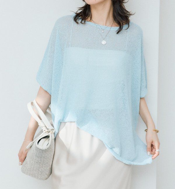  「【通気性/吸水速乾性/軽量/防シワ性】ペーパーポンチョニット」|ニット・セーター|サックスブルー