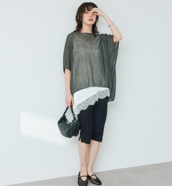  「【通気性/吸水速乾性/軽量/防シワ性】ペーパーポンチョニット」|ニット・セーター|