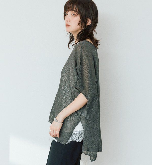  「【通気性/吸水速乾性/軽量/防シワ性】ペーパーポンチョニット」|ニット・セーター|