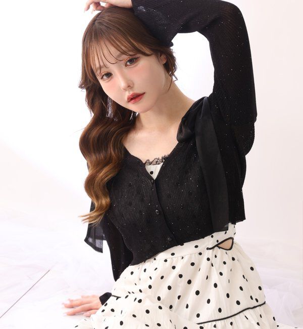  「シアーラメカーディガン」|ニット・セーター|ブラック