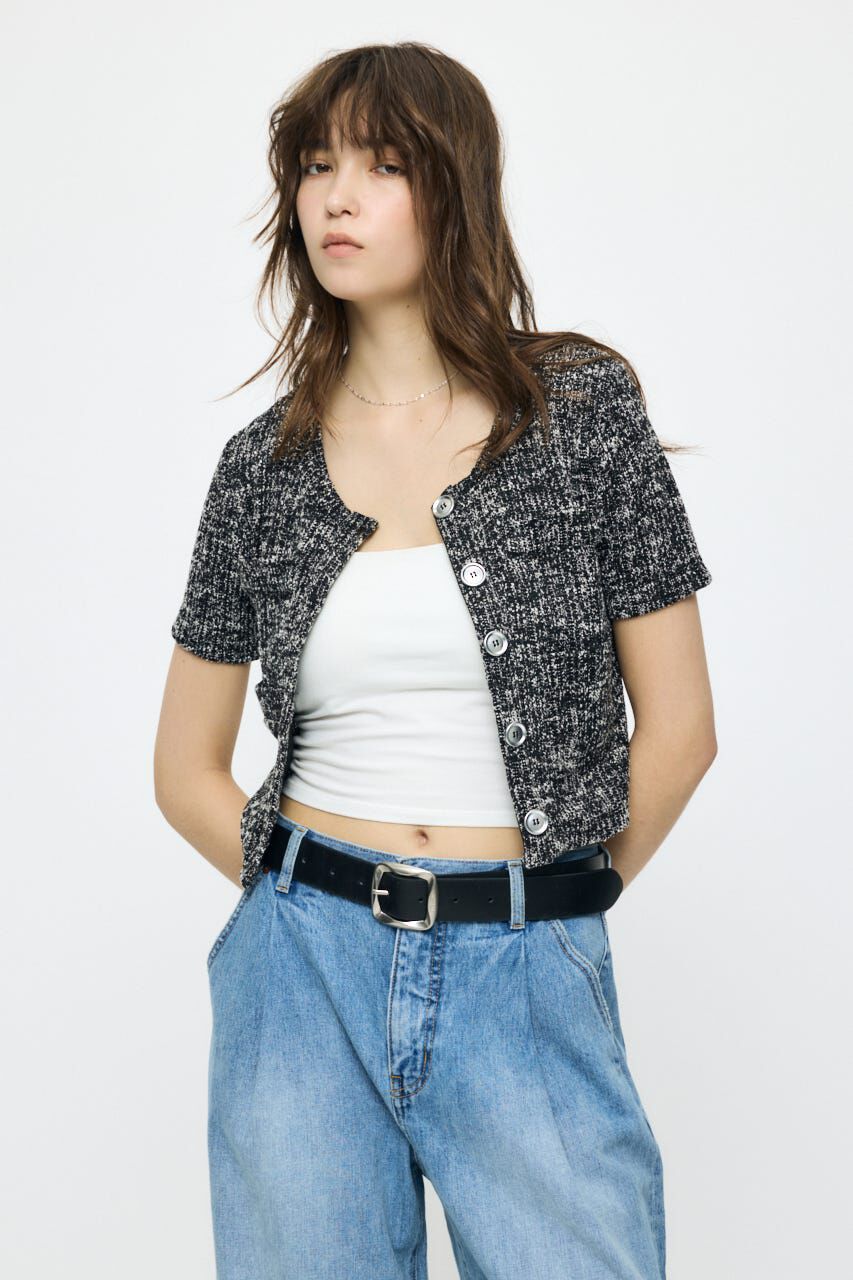MOUSSY「TWEED CRUSH トップス」|Tシャツ・カットソー|BLK