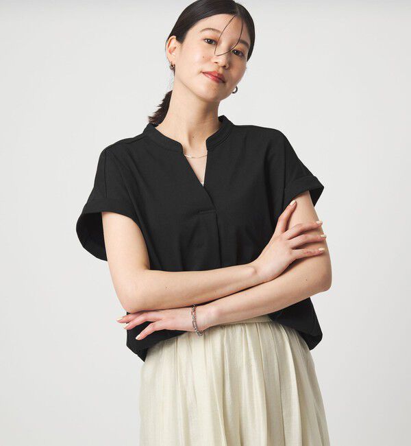 UNITED ARROWS green label relaxing「【WEB限定】＜at ease＞スキッパー カットソー 接触冷感 UVカット 遮熱」|Tシャツ・カットソー|BLACK