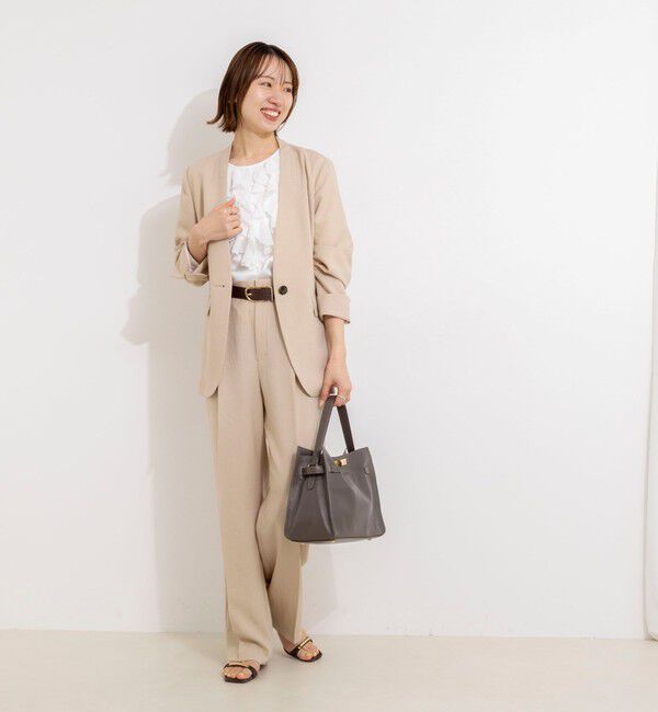 NOLLEY'S「《セットアップ対応》ストレッチツイルVネックジャケット」|ノーカラージャケット|