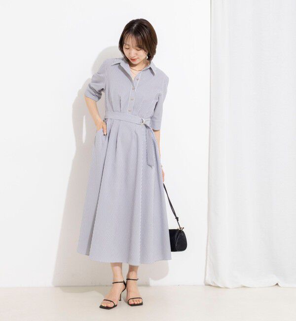 NOLLEY'S sophi「ウォッシャブルサッカーシャツワンピース」|ワンピース|