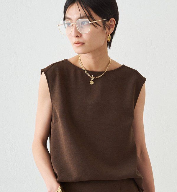  「ダブルジョーゼットノースリブラウス」|シャツ・ブラウス|ブラウン