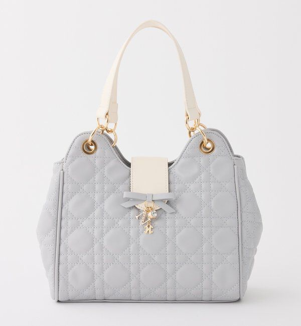  「リボンチャーム付き配色キルティングバック」|ショルダー・メッセンジャー|サックスブルー