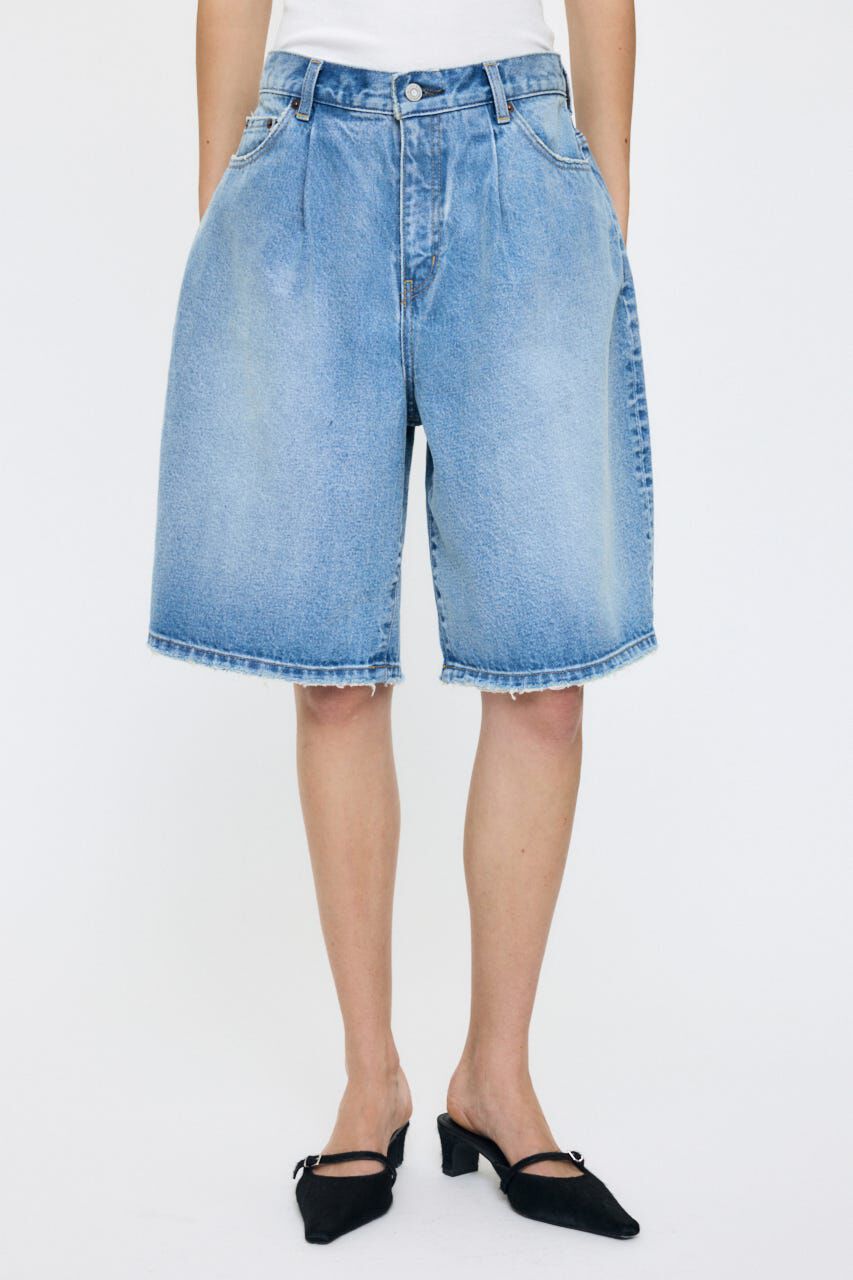 MOUSSY「TUCKED COCOON BERMUDA ショーツ」|デニム|