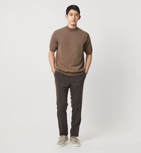 UNITED ARROWS「ショートスリーブ ボーダー モックネック ニットTシャツ UA COZY ウォッシャブル 抗菌防臭」|Tシャツ・カットソー|