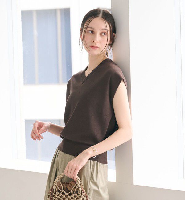 BEAUTY&YOUTH UNITED ARROWS「フルニードル フレンチスリーブ ニットプルオーバー ウォッシャブル」|ニット・セーター|DK.BROWN