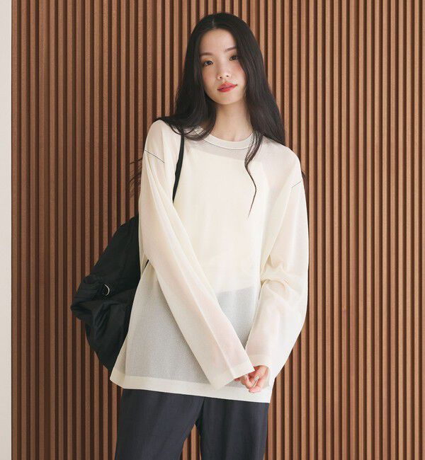 BEAUTY&YOUTH UNITED ARROWS「レーヨンナイロン ライン シアーニット プルオーバー ウォッシャブル」|ニット・セーター|