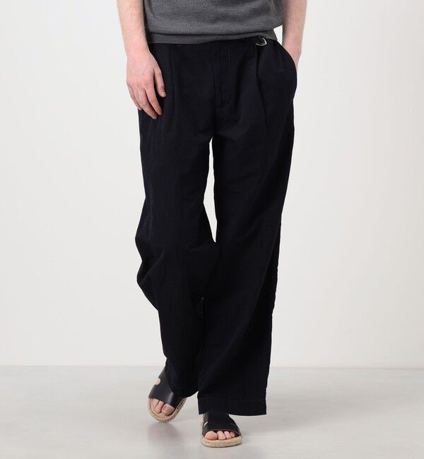 TOMORROWLAND MENS「コットンリネンキュプラ 1プリーツワイドストレート バレルパンツ」|チノ|
