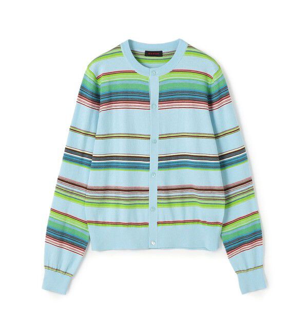 CABaN「コットンカシミヤマルチボーダー クルーネックカーディガン」|カーディガン|62 ライトブルー系