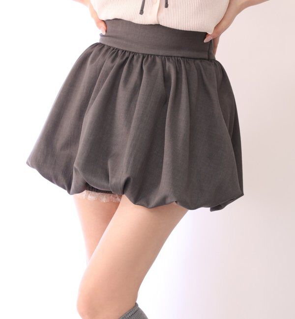  「レース付きバルーンミニスカパン」|スカート|チャコールグレー