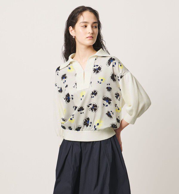 UNITED ARROWS「６分袖 プリント ニット コンビ シャツ ‐ウォッシャブル‐」|シャツ・ブラウス|