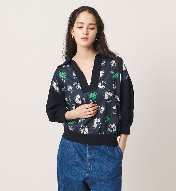 UNITED ARROWS「６分袖 プリント ニット コンビ シャツ ‐ウォッシャブル‐」|シャツ・ブラウス|