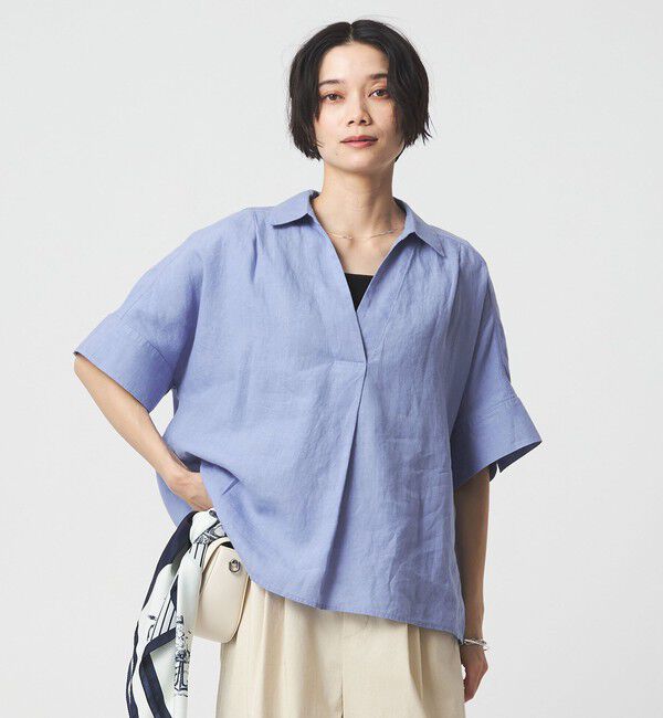 UNITED ARROWS green label relaxing「リネン スキッパー ショートスリーブ シャツ」|シャツ・ブラウス|LT.BLUE