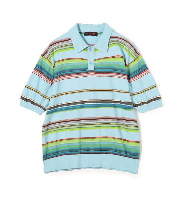 CABaN「コットンカシミヤ マルチボーダー ポロプルオーバー」|ニット・セーター|62 ライトブルー系