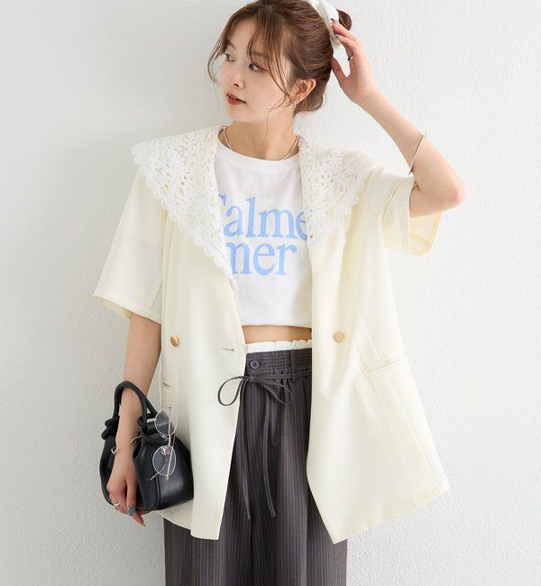  「レース付け襟半袖ジャケット」|テーラードジャケット|