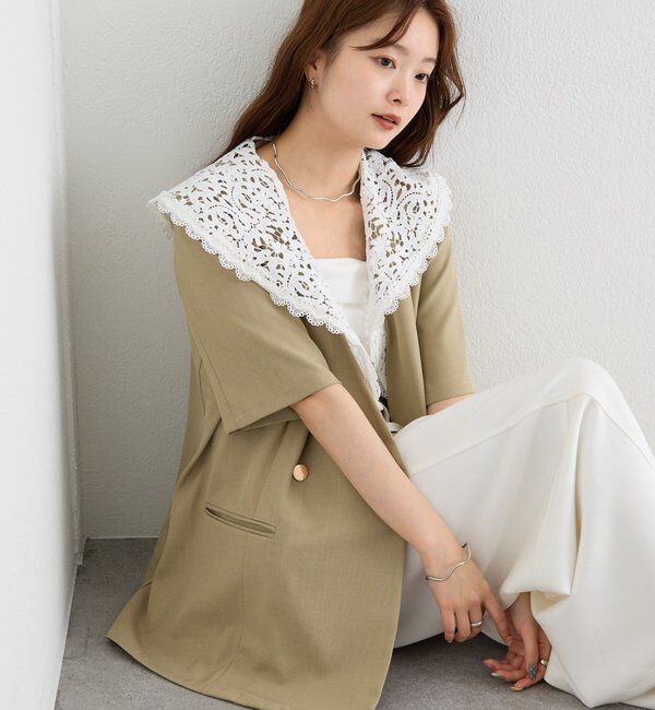  「レース付け襟半袖ジャケット」|テーラードジャケット|