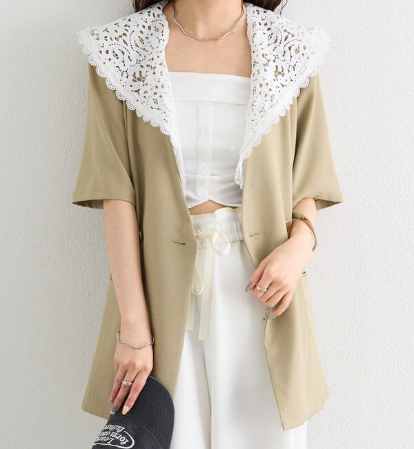  「レース付け襟半袖ジャケット」|テーラードジャケット|