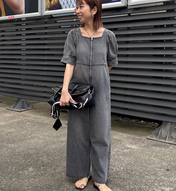  「【PUFRILL/パフリル】デニムパフオールインワン」|ワンピース|ブラック