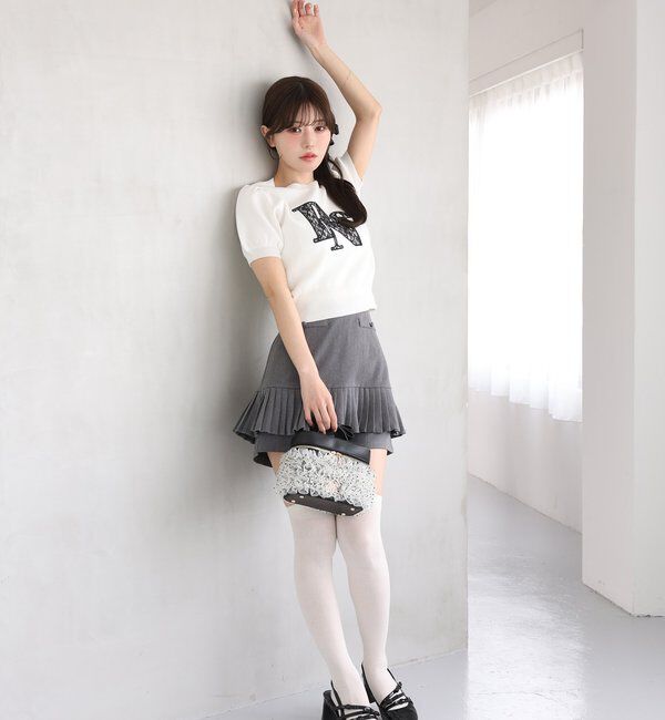  「レースロゴ半袖ニット」|ニット・セーター|