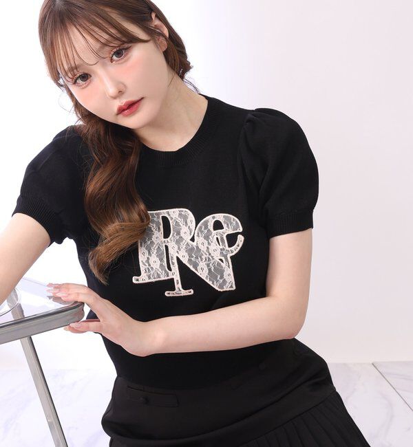  「レースロゴ半袖ニット」|ニット・セーター|