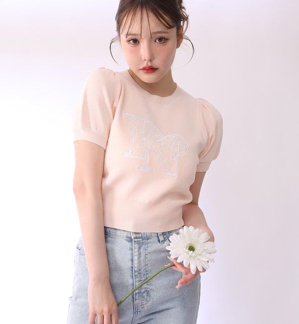  「レースロゴ半袖ニット」|ニット・セーター|