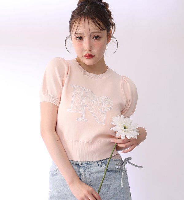  「レースロゴ半袖ニット」|ニット・セーター|