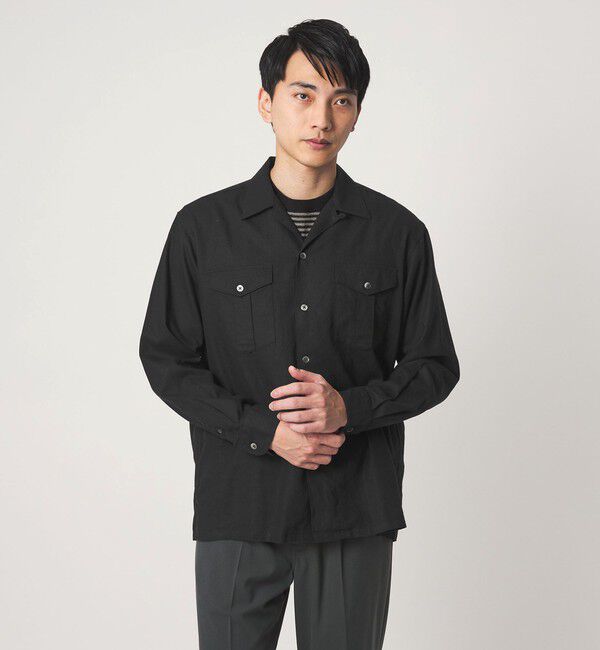 UNITED ARROWS green label relaxing「レーヨン リネン フラップポケット オープンカラー シャツ」|シャツ・ブラウス|BLACK