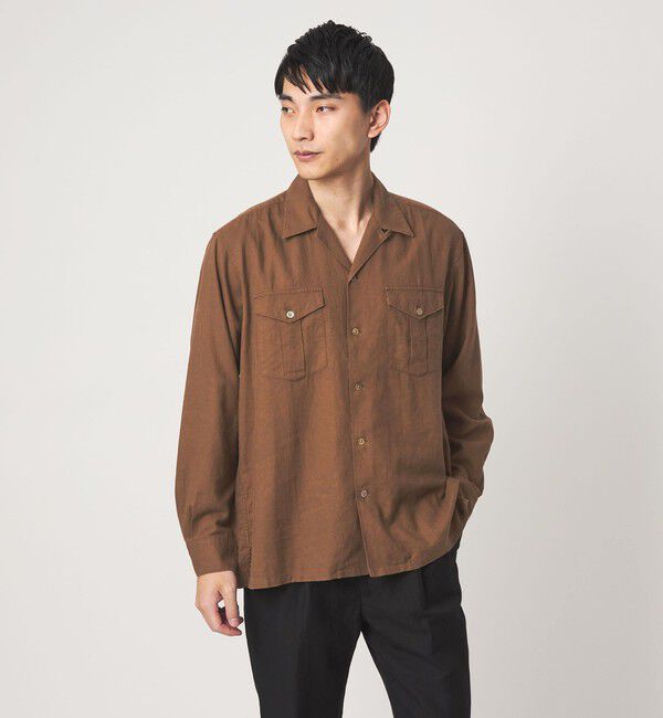 UNITED ARROWS green label relaxing「レーヨン リネン フラップポケット オープンカラー シャツ」|シャツ・ブラウス|DK.BROWN