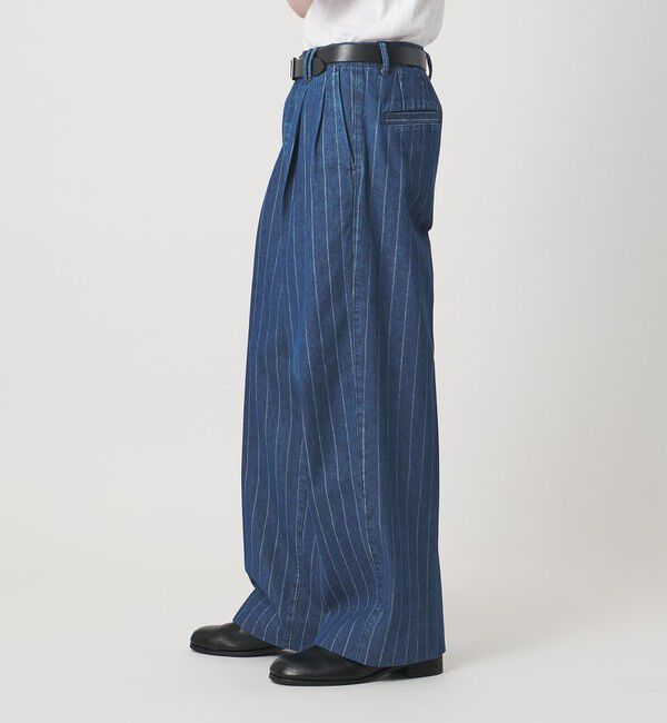 MONKEY TIME「ライトオンス ストライプ デニム 2P ワイド パンツ」|チノ|