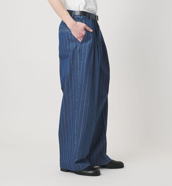 MONKEY TIME「ライトオンス ストライプ デニム 2P ワイド パンツ」|チノ|