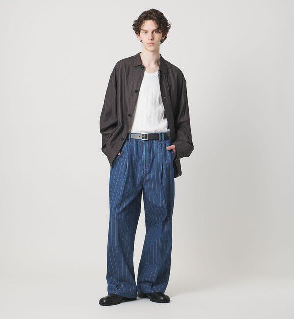 MONKEY TIME「ライトオンス ストライプ デニム 2P ワイド パンツ」|チノ|