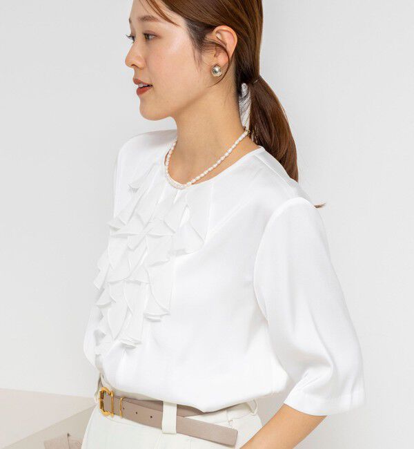 NOLLEY'S「ウォッシャブルオトナサテンラッフルブラウス」|シャツ・ブラウス|
