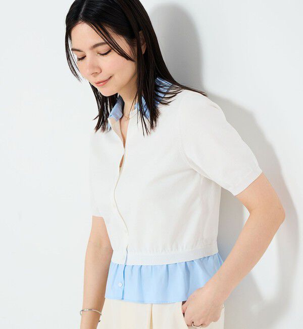 NOLLEY'S sophi「《手洗い可能/セットアップ対応》布帛襟取り外し可裾布帛半袖カーディガン」|カーディガン|