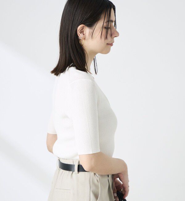 NOLLEY'S sophi「《手洗い可能》綿アセリブ半袖Vネックカーディガン」|カーディガン|