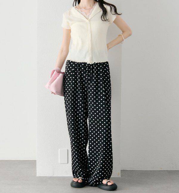  「レースドッキング半袖ニットカーディガン」|カーディガン|