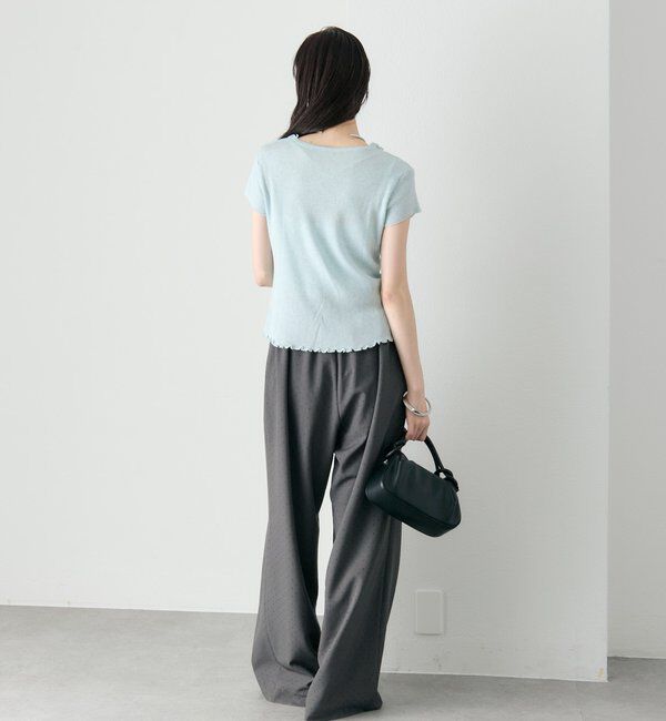  「レースドッキング半袖ニットカーディガン」|カーディガン|