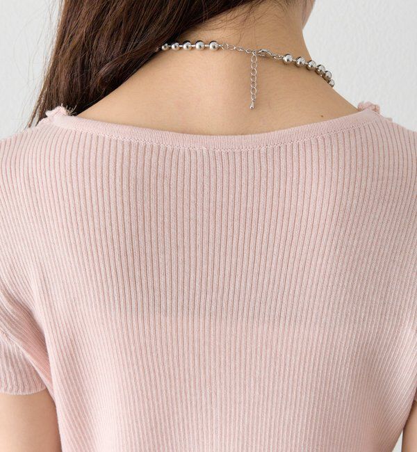  「レースドッキング半袖ニットカーディガン」|カーディガン|