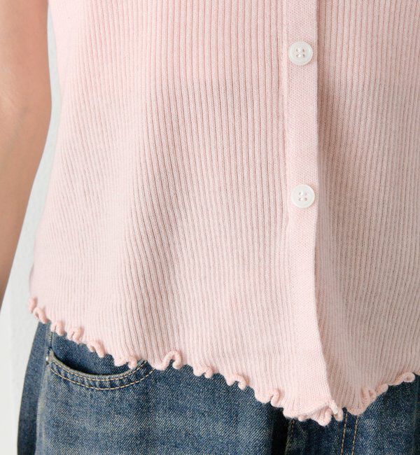  「レースドッキング半袖ニットカーディガン」|カーディガン|