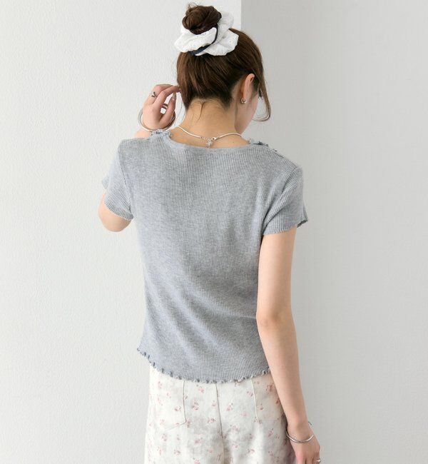  「レースドッキング半袖ニットカーディガン」|カーディガン|