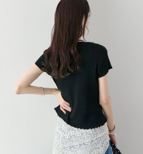 「レースドッキング半袖ニットカーディガン」|カーディガン|