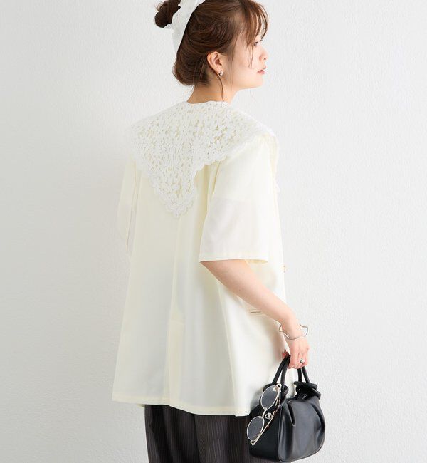  「レース付け襟半袖ジャケット」|テーラードジャケット|