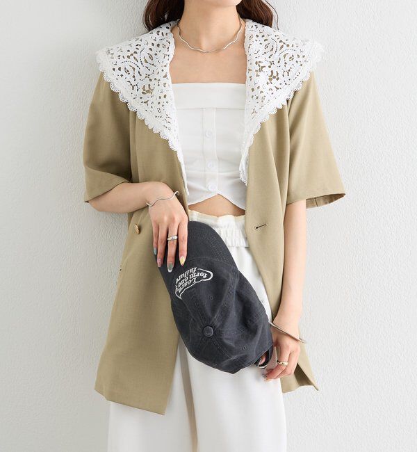  「レース付け襟半袖ジャケット」|テーラードジャケット|
