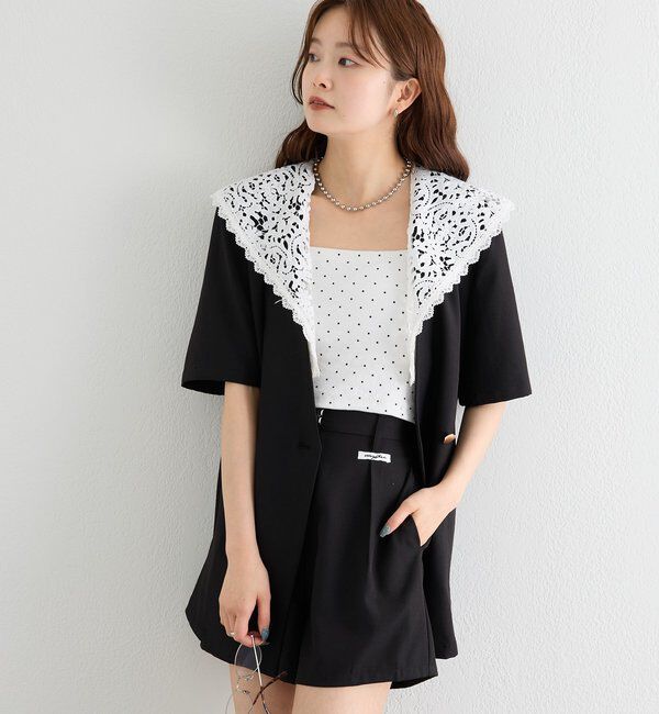  「レース付け襟半袖ジャケット」|テーラードジャケット|