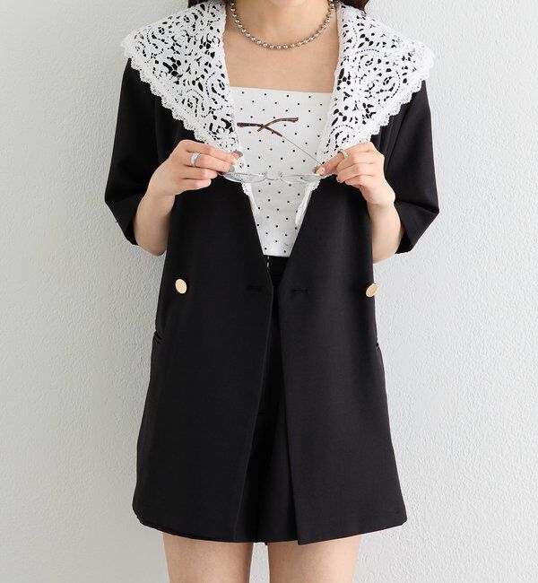  「レース付け襟半袖ジャケット」|テーラードジャケット|
