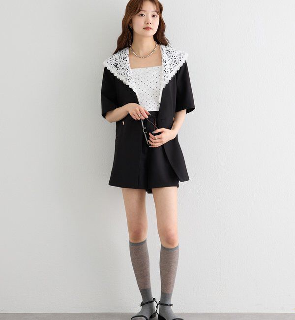  「レース付け襟半袖ジャケット」|テーラードジャケット|