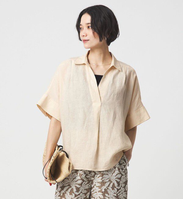 UNITED ARROWS green label relaxing「リネン スキッパー ショートスリーブ シャツ」|シャツ・ブラウス|NATURAL