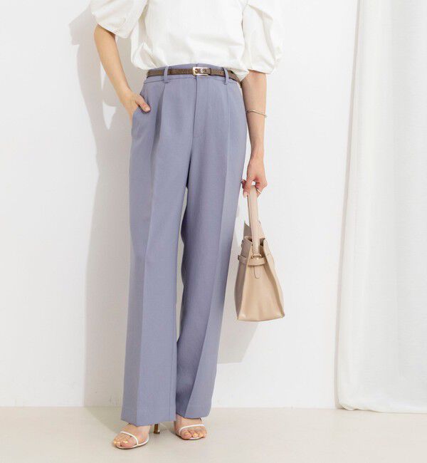 NOLLEY'S「《セットアップ対応》ウォッシャブルストレッチツイル愛されセミワイドパンツ」|その他|グレイッシュブルー